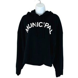 Municipal Women's Size L Origin Graphic Cropped Hooded Black Sweatshirt